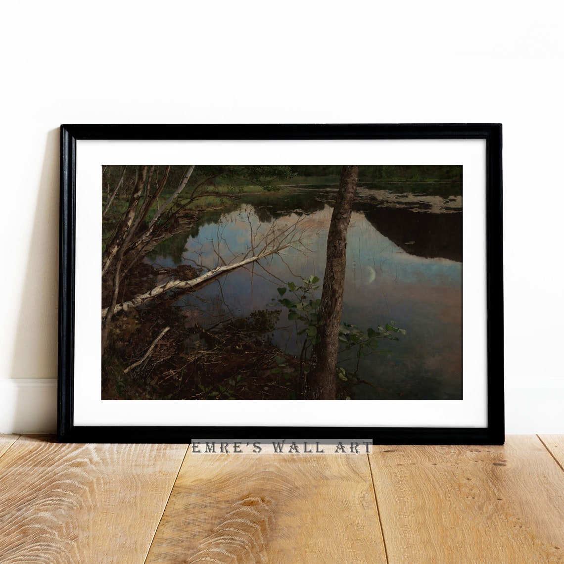 Moonrise Over Quiet Lake at Dusk Vintage Evening Landscape Print - Image 2