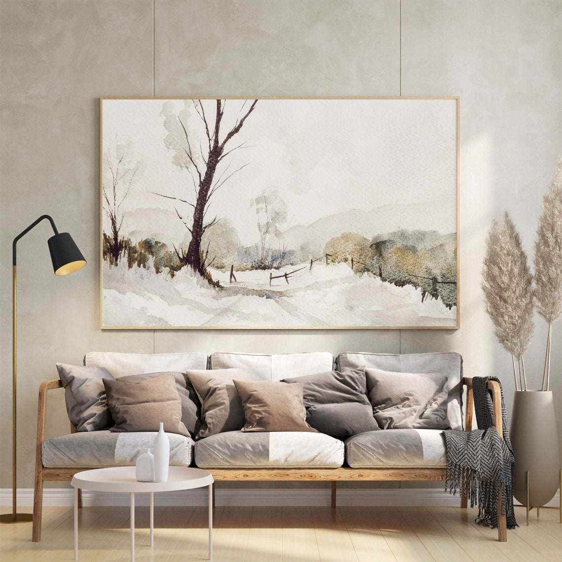 Bare Winter Tree Watercolor Minimal Neutral Landscape Painting Poster - Image 2