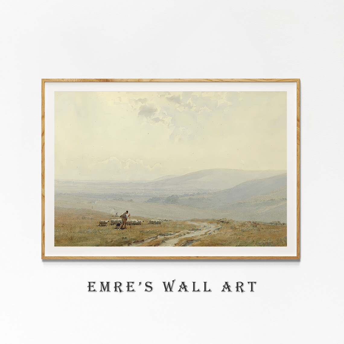 Shepherd With Flock On Misty Moor Vintage Pastoral Painting Poster - Image 4