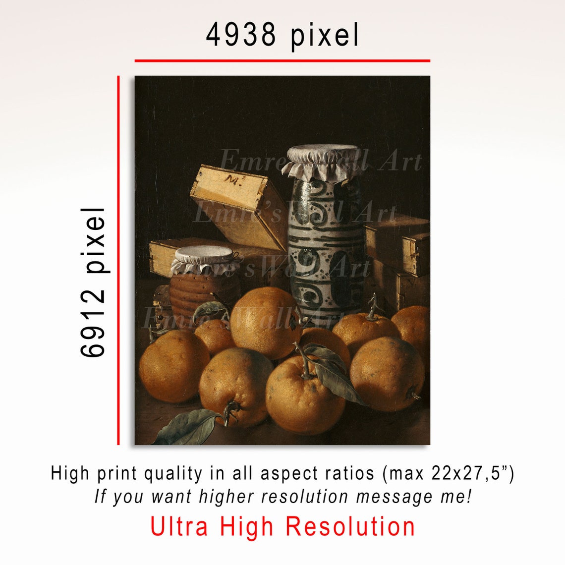 Moody Orange Still Life With Pottery Jars Vintage Fruit Poster - Image 3