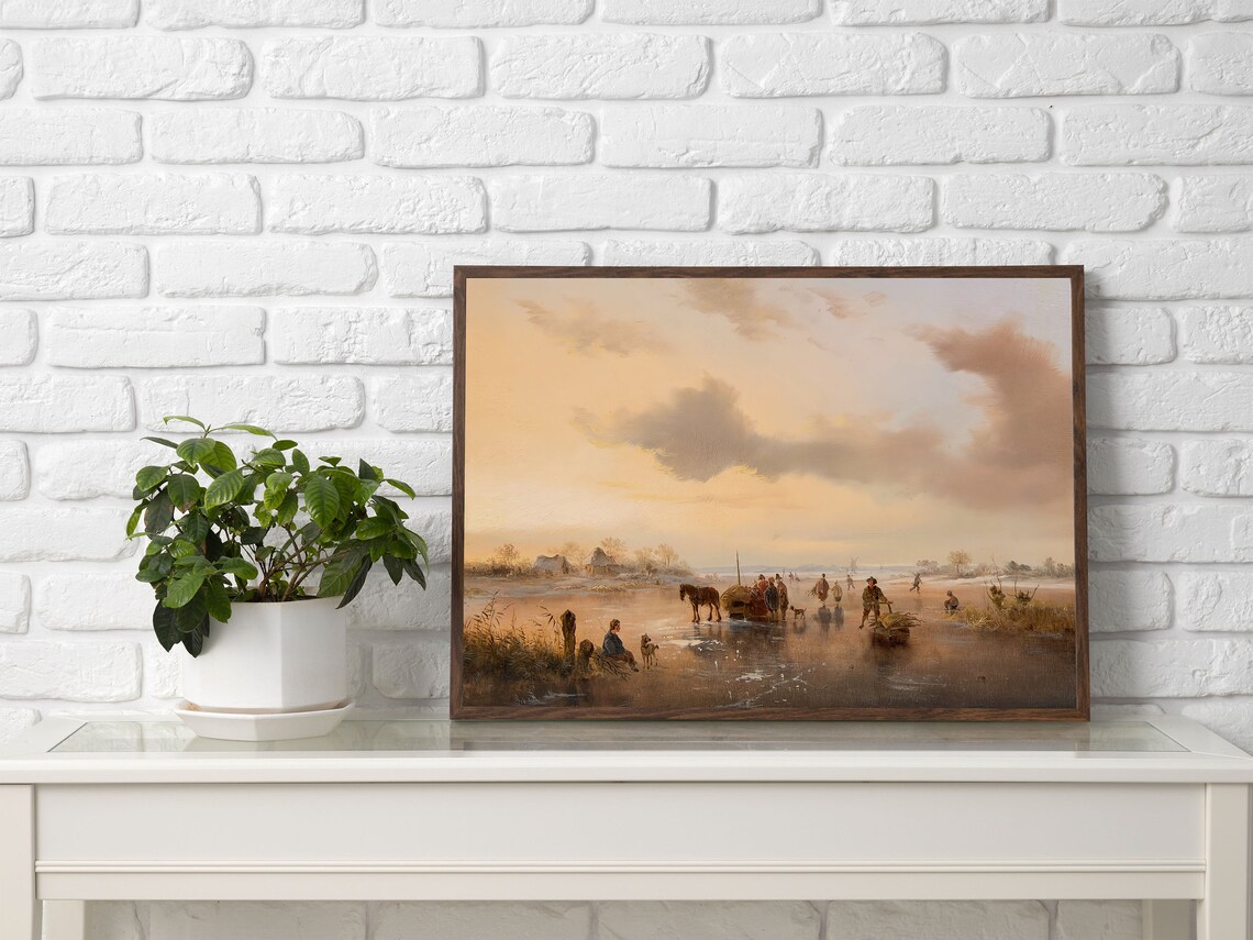 Frozen River Sunset Horse Sled Winter Evening Oil Painting Poster - Image 2
