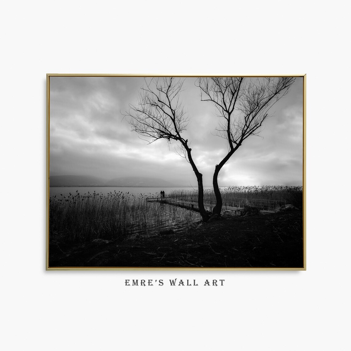 Black And White Landscape Photo, Rustic Lake Decor