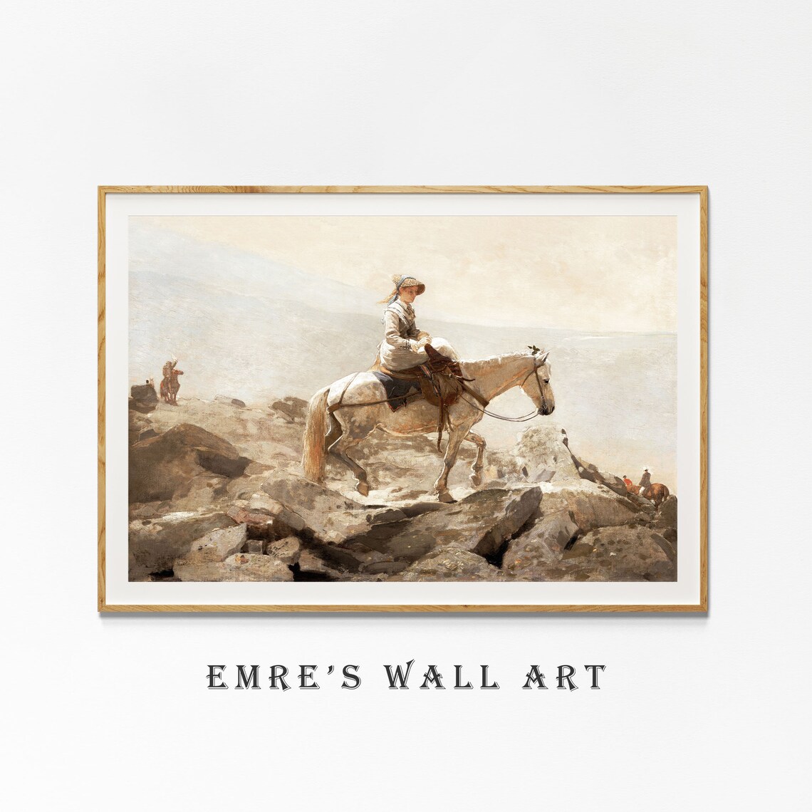 Girl Riding White Horse Rocky Shore Vintage Equestrian Poster - Image 4