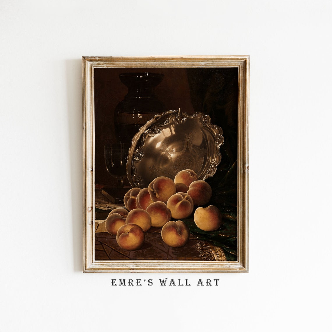 Glowing Peaches Silver Platter Dark Still Life Vintage Fruit Poster - Image 4