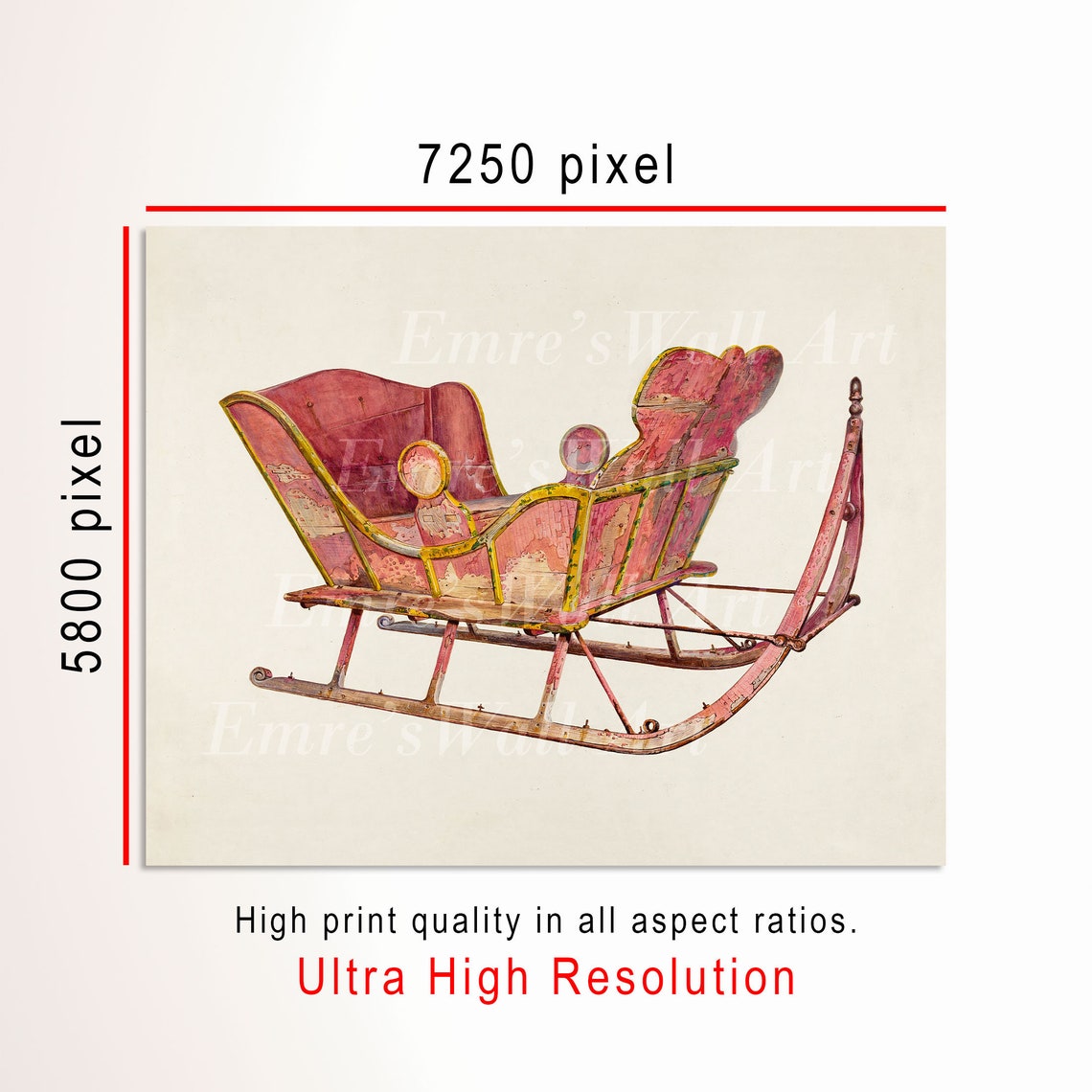 Vintage Red Horse Drawn Sleigh Rustic Christmas Winter Poster - Image 3