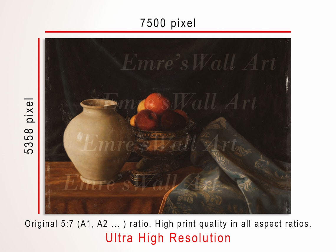 Moody Roses And Fruit Still Life Vintage Kitchen Painting Poster - Image 3