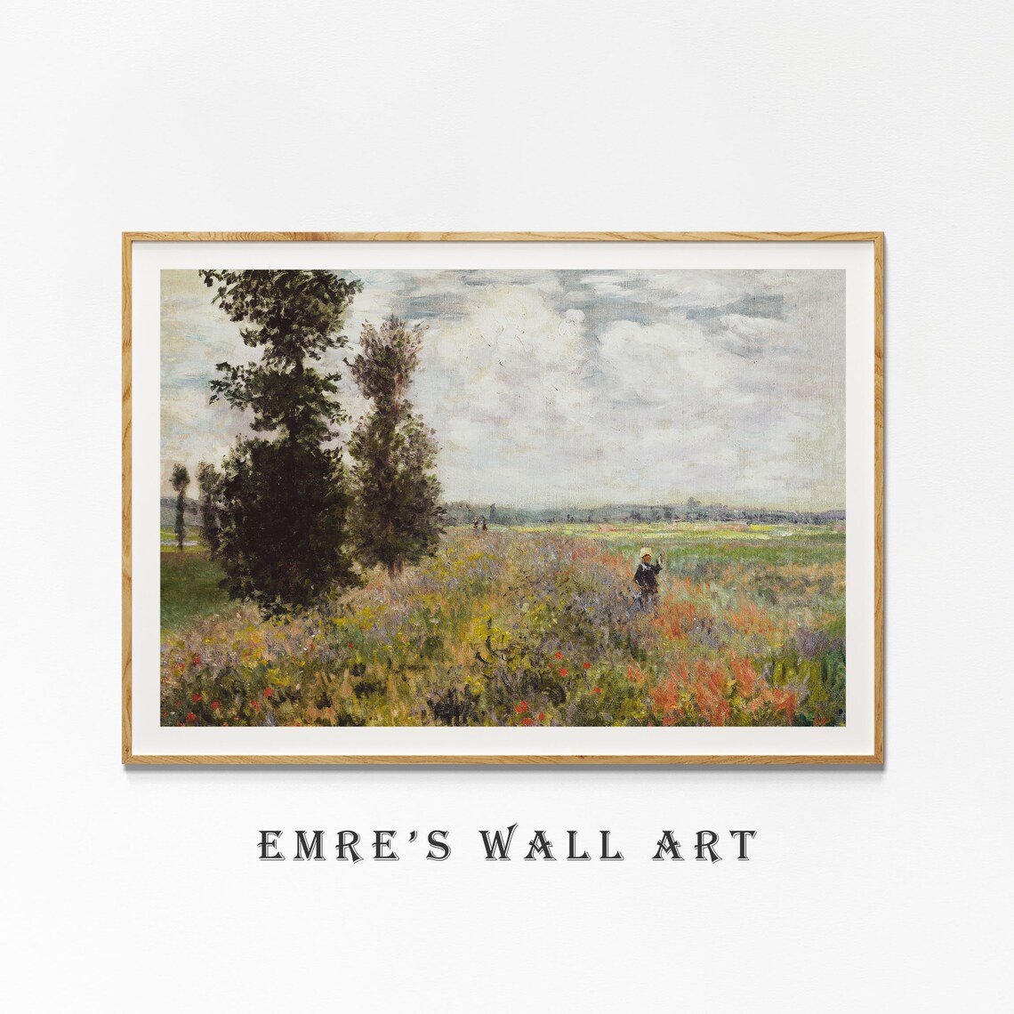 Summer Wildflower Field with Tall Trees Impressionist Artwork Poster - Image 4