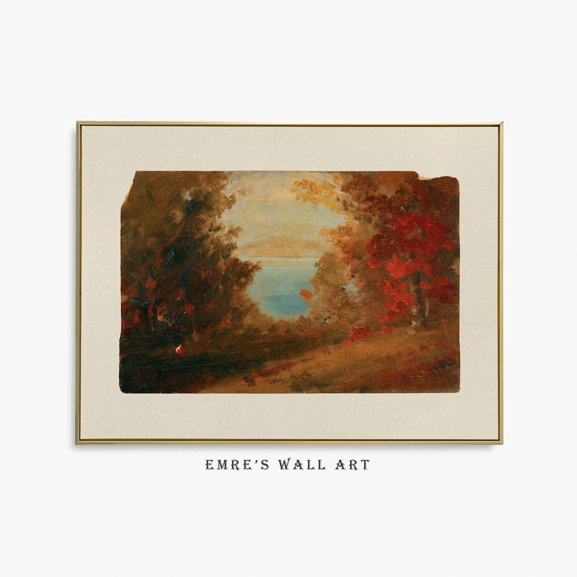 Autumn Red Foliage Lake Glimpse Vintage Fall Landscape Poster - Image 2