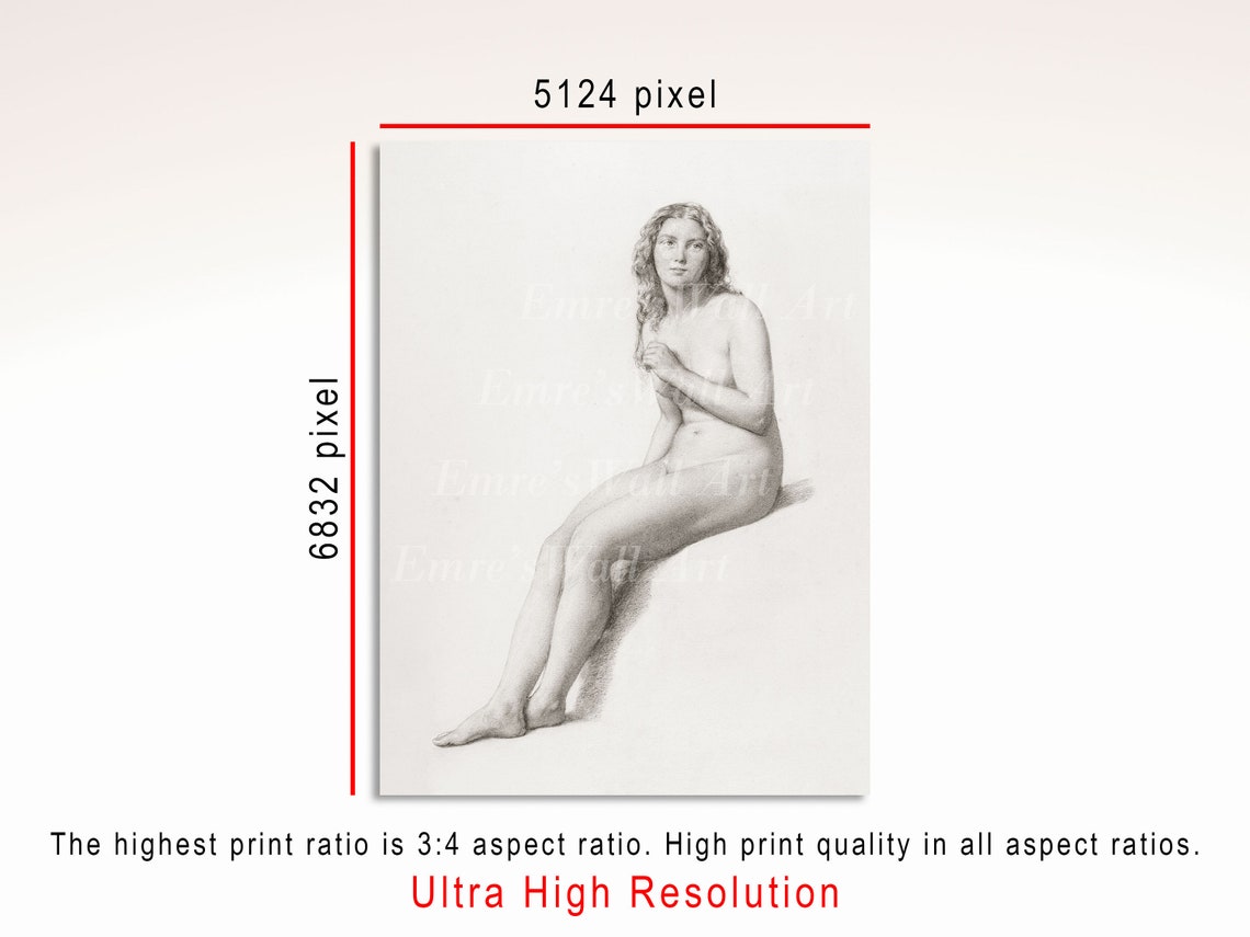 Antique Woman Sketch Art Vintage Sketch Art Print Nude Wall Art Vintage Woman Drawing Bathroom Neutral Wall Art Naked Woman Drawing - Image 3