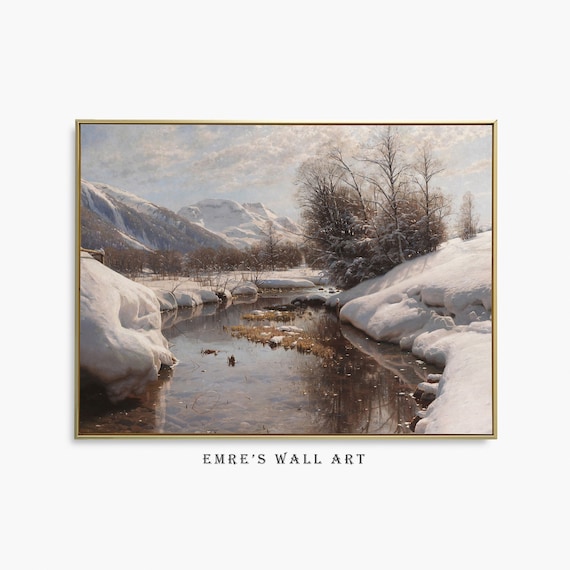 Vintage Winter Landscape Print, Lake House Decor