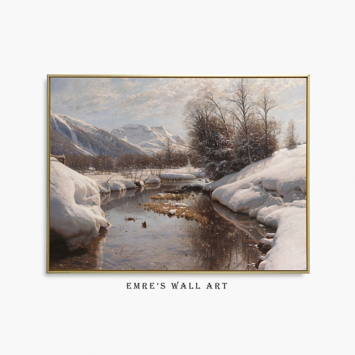 Vintage Winter Landscape Print, Lake House Decor