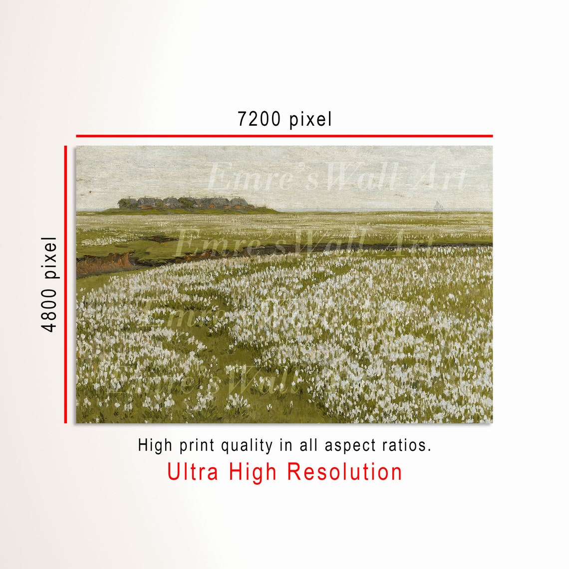 White Wildflower Field In Spring Bloom Vintage Landscape Poster - Image 3