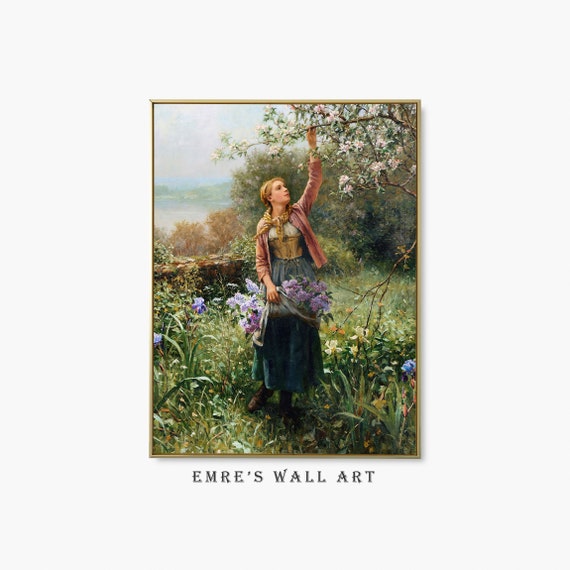 Vintage Woman With Flowers Oil Painting Art Print