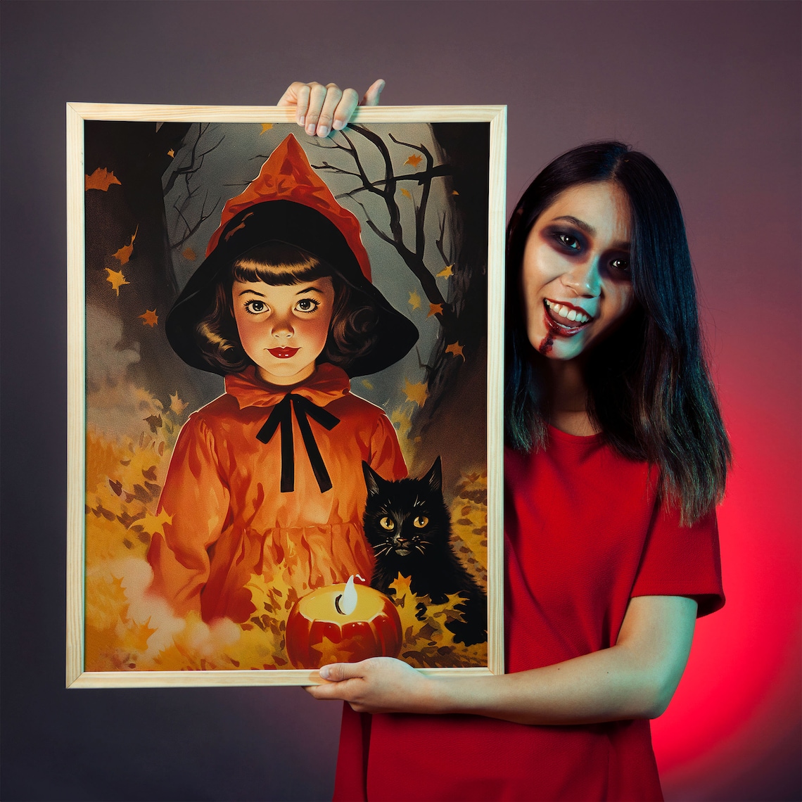 Vintage Little Witch Halloween Poster, Retro Decor - Image 2