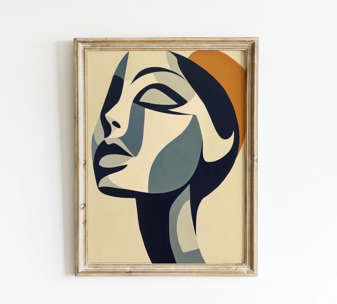 Abstract Woman Portrait Beige Black Orange Minimal Art Poster - Image 2