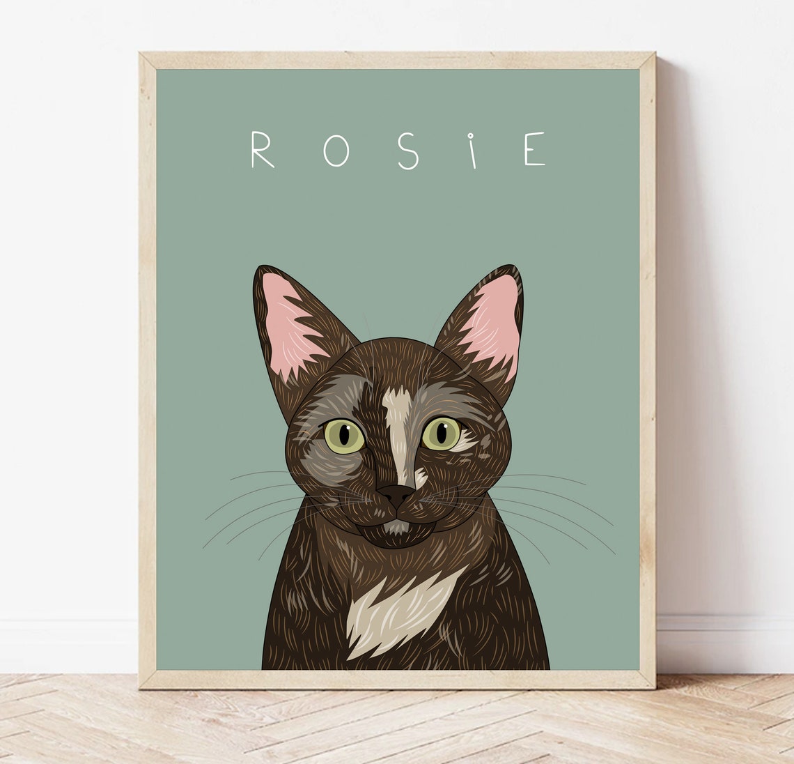 Pumpkin Black Cat on Teal Background Custom Cat Portrait Poster - Image 7