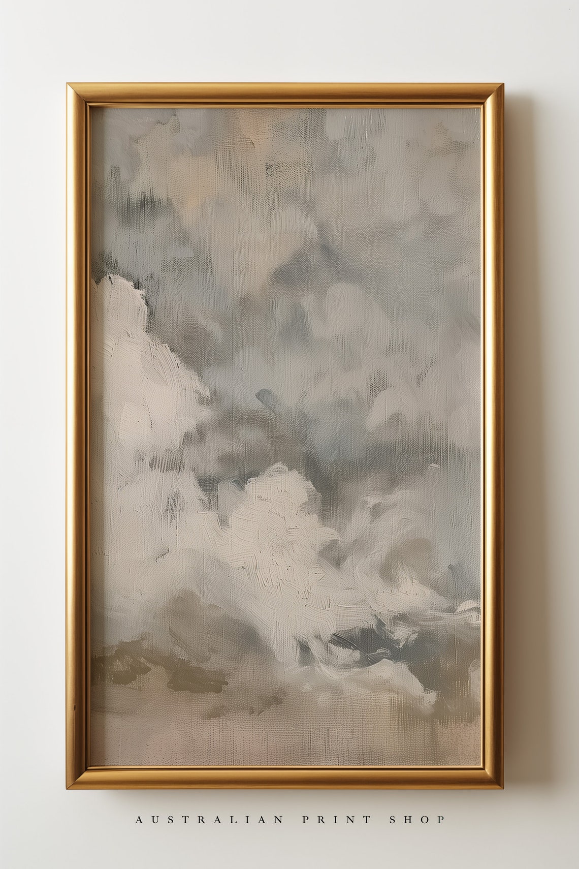 Vintage Cloud Painting Muted Oil Painting Neutral Wall Art Antique Grey Tones - Image 2