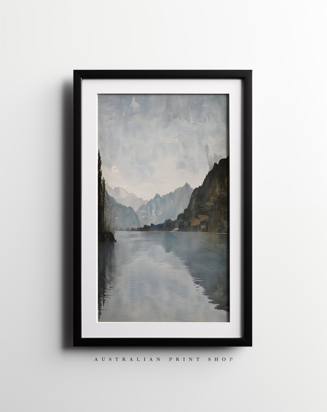 Vintage Lake Oil Painting Antique Lake House Wall Art Rustic Wall Decor - Image 3