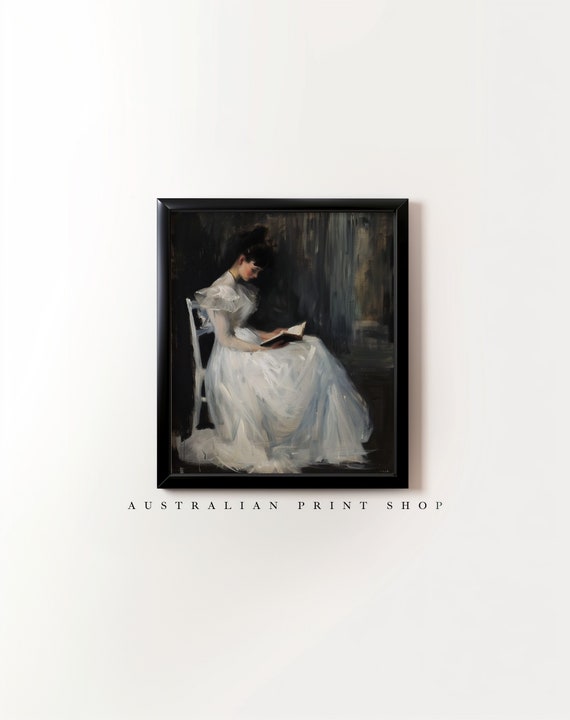 Timeless Elegance Vintage Portrait Of Woman Reading Antique Oil Painting Moody Art Print For Bedroom Wall Decor Art