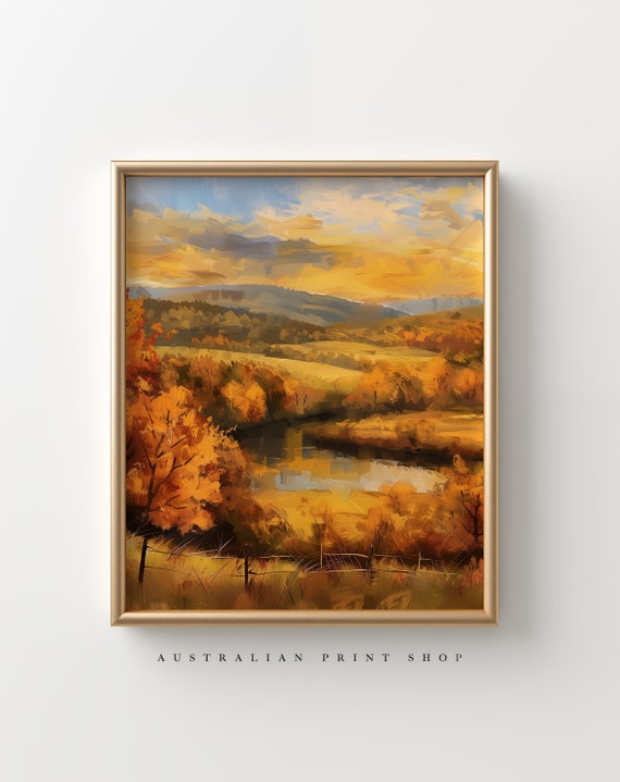 Autumnal Ambiance Vintage Landscape Painting Fall Wall Art Moody Forest Scene For Autumn Decor Print