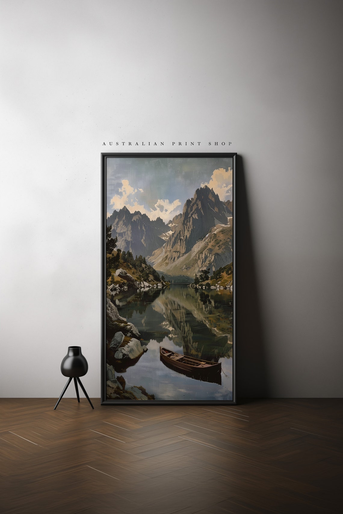 Mountain Lake Cabin Landscape Print Farmhouse Living Room Wall Decor Mountain Art - Image 3