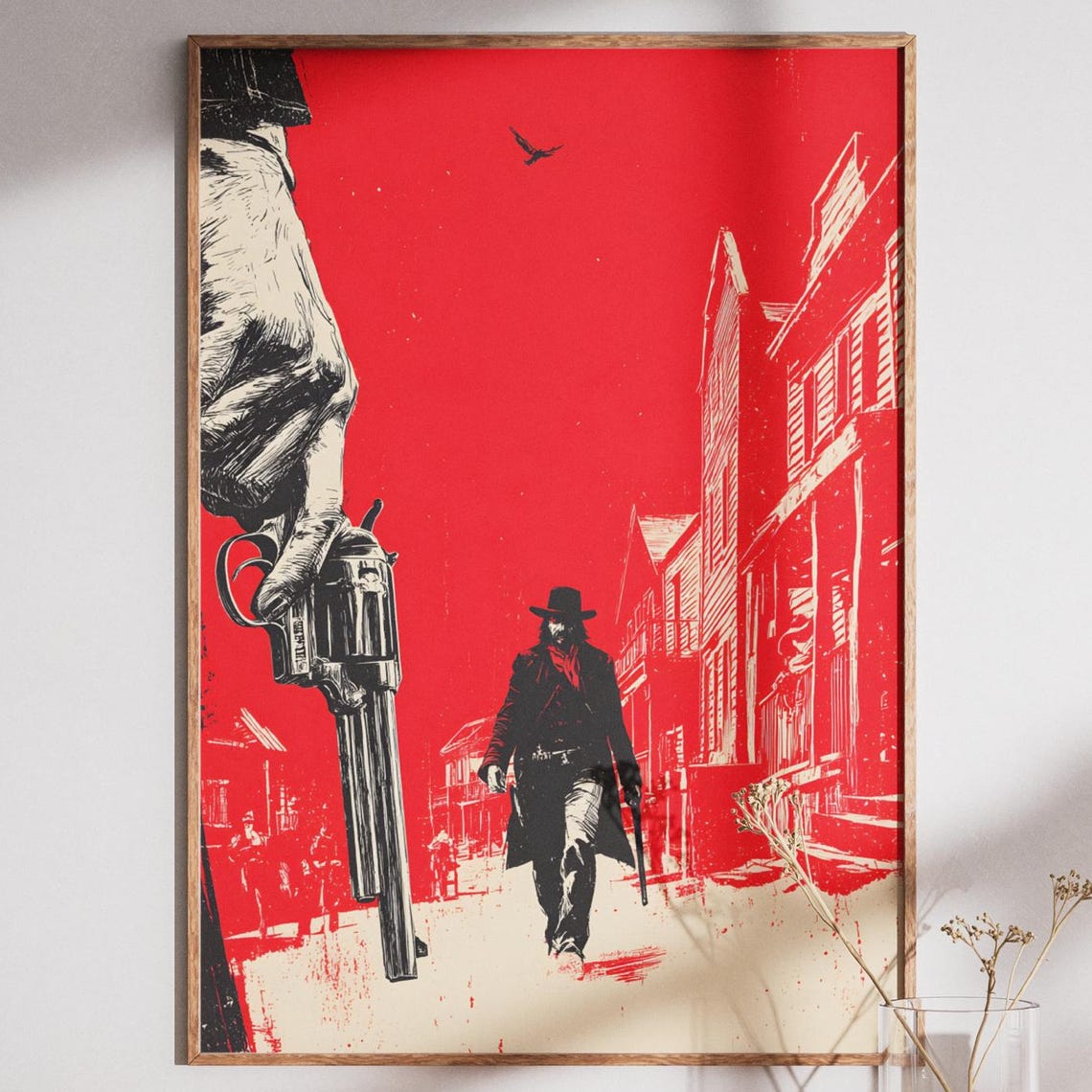 Vintage Red Cowboy Gunslinger Western Frontier Wild West Print