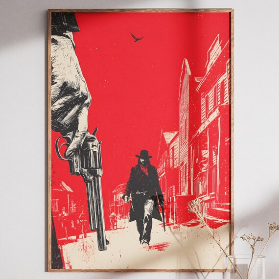 Vintage Red Cowboy Gunslinger Western Frontier Wild West Print