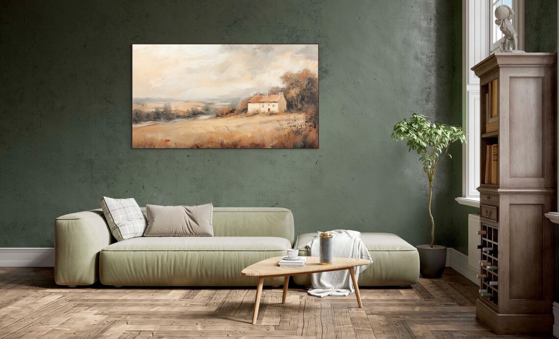 Vintage Countryside Cottage Stone House Rolling Hills Pastoral Poster - Image 2