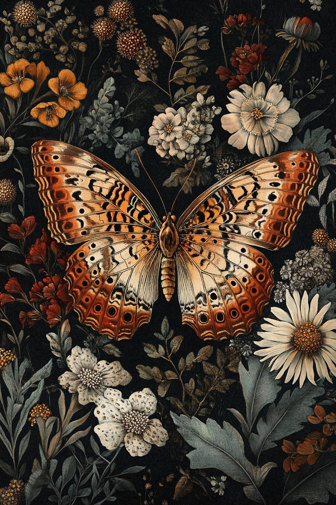 Dark Academia Butterfly Spotted Moth Vintage Botanical Print Poster - Image 6