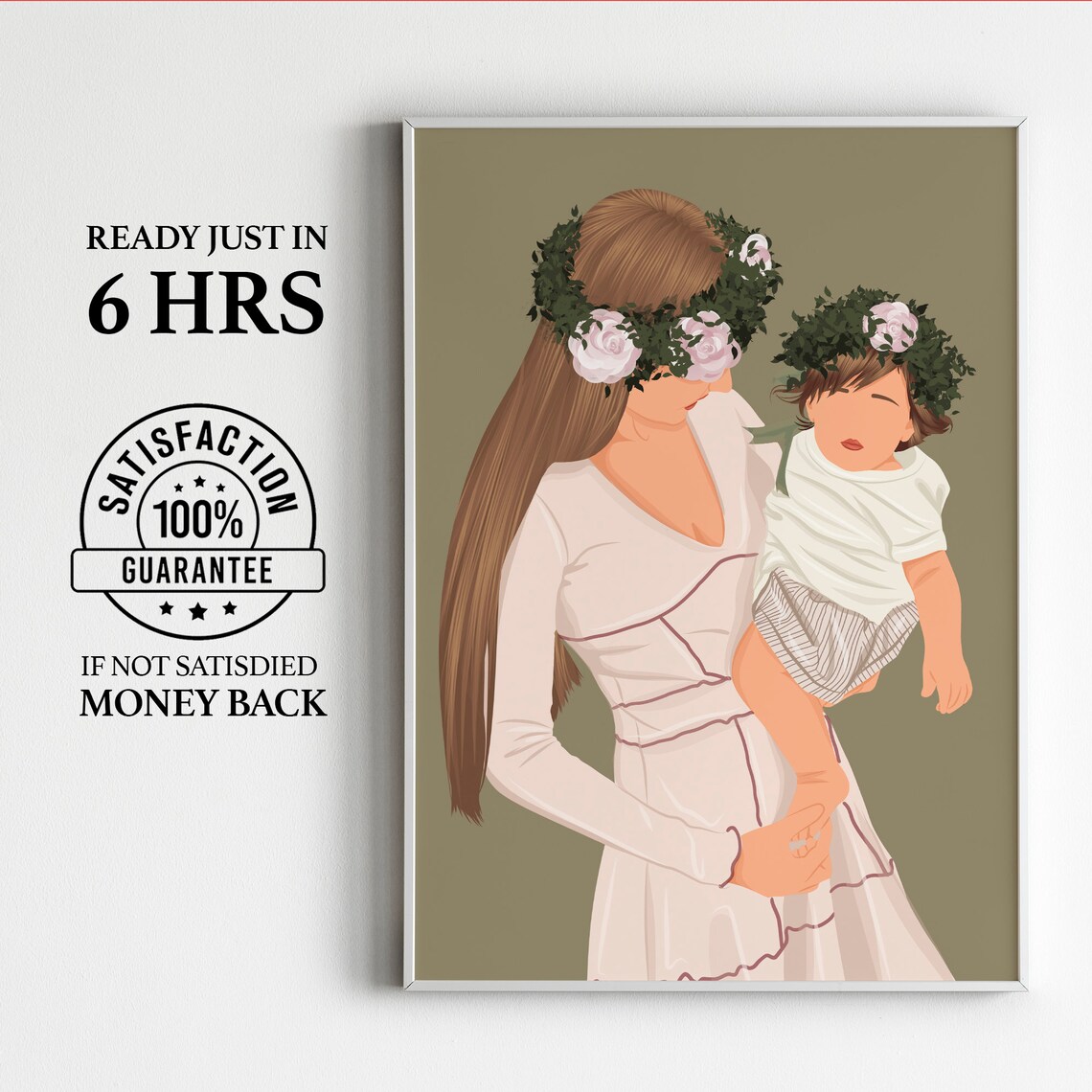 Mother and Toddler with Floral Crowns Faceless Family Portrait Poster