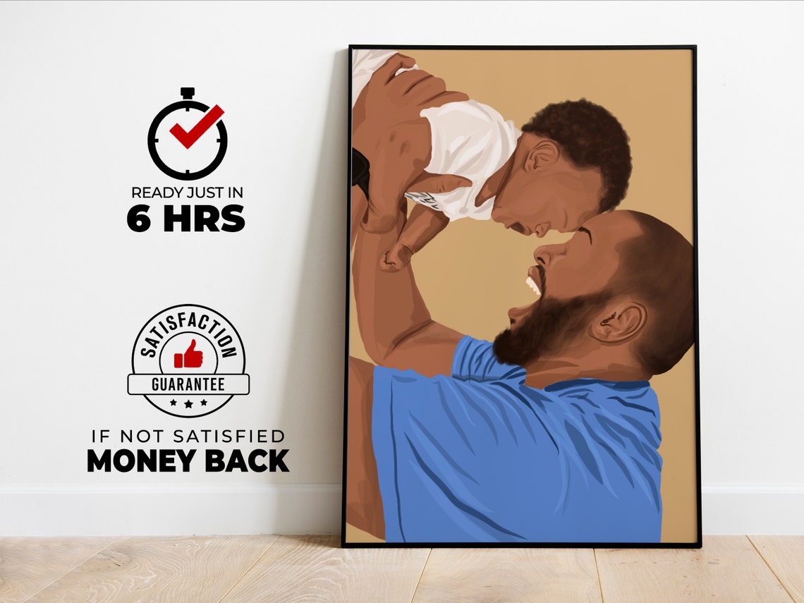 Loving Dad Lifting Baby High Against Warm Tan Background Poster