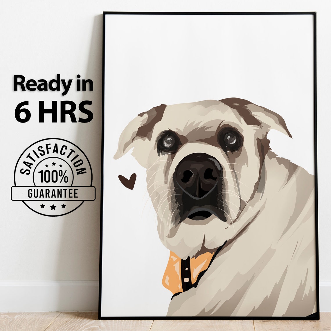 Adorable Cream White Bulldog Vector Portrait on White Poster