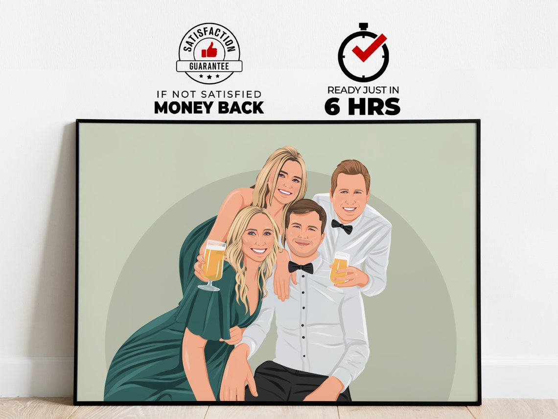 Custom Group of Four Friends Portrait With Drinks Raised Poster
