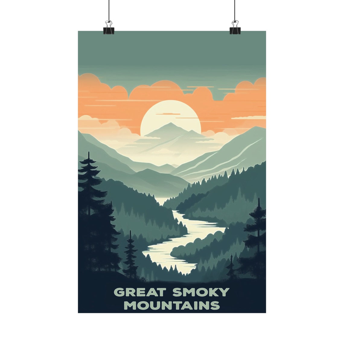 Great Smoky Mountains Sunrise Retro National Park Travel Art Poster