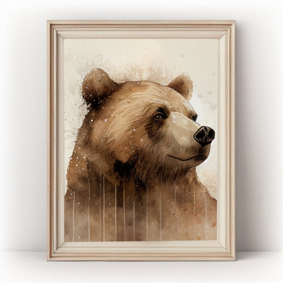 Brown Bear Watercolor Wildlife Portrait Side Profile Nature Art Print