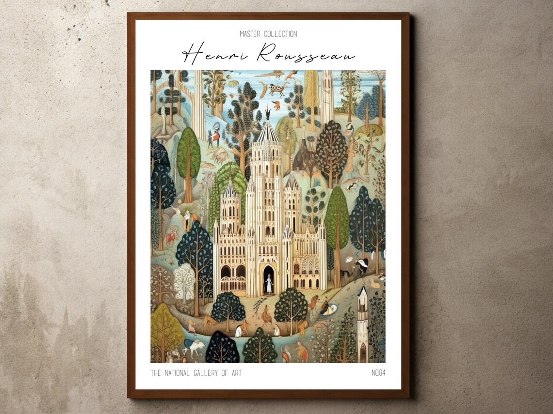 Henri Rousseau Style Gothic Cathedral in Lush Jungle Exhibition Poster