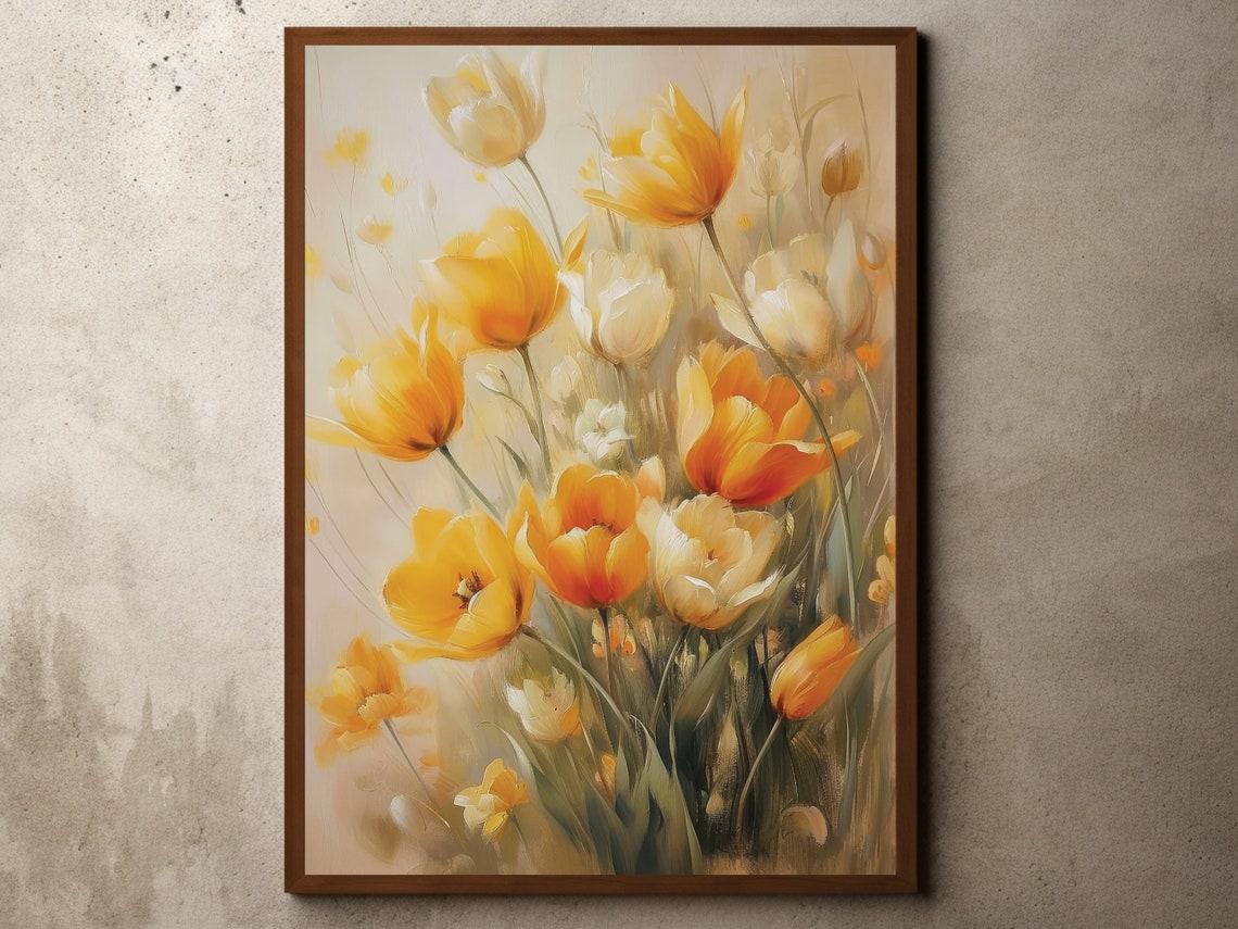 Golden Yellow Tulips Impressionist Spring Flower Painting Poster