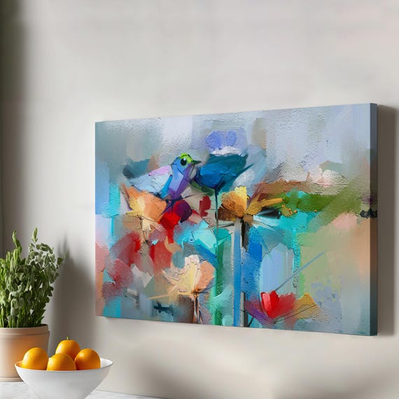 Modern Abstract Style Flowers And Birds Decorative Canvas Wall Art Housewarming Gifts Decor Large
