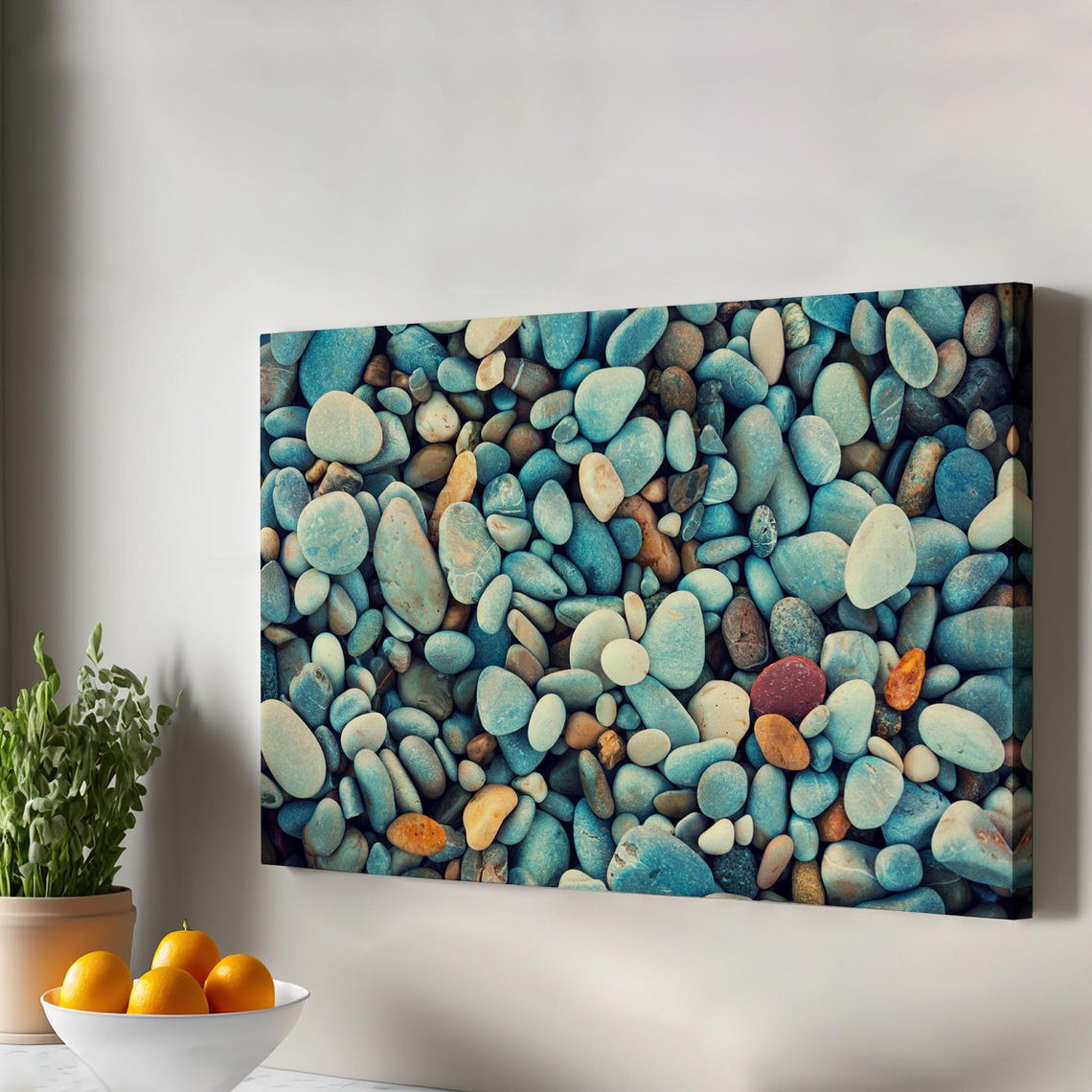 Turquoise Blue Sea Pebbles Stone Abstract Coastal Decor Poster