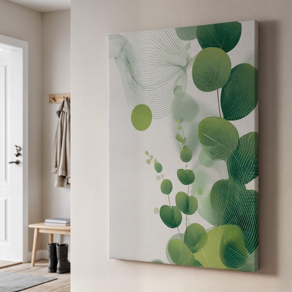 Abstract Botanical Green Eucalyptus Leaves Line Art Minimalist Poster