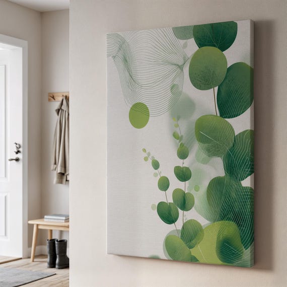 Abstract Green Botanical Canvas Art Organic Flowing Shapes And Lines Contemporary Natureinspired Wall Decor Modern For Home
