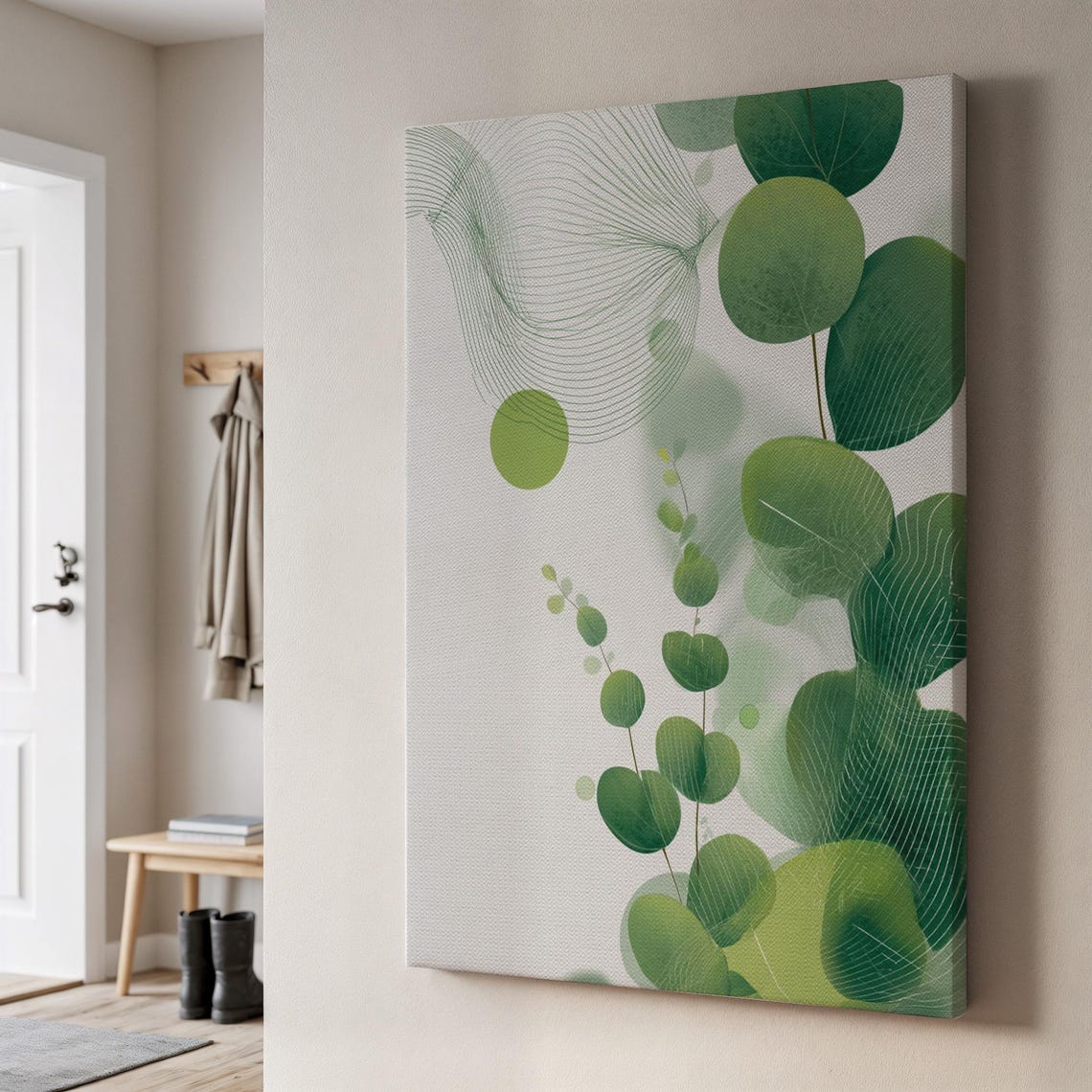 Abstract Botanical Green Eucalyptus Leaves Line Art Minimalist Poster