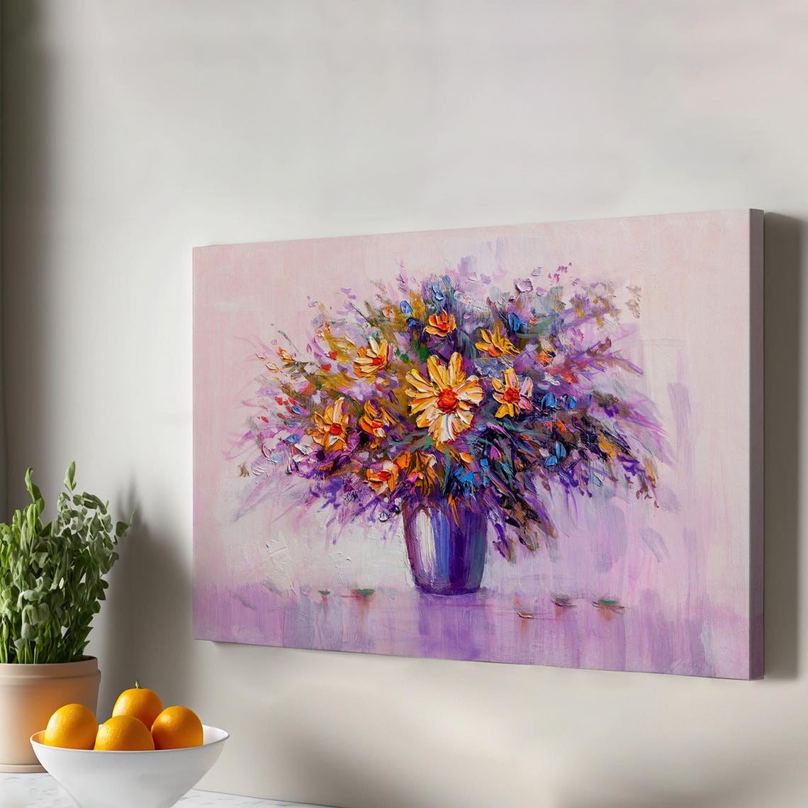 Wildflower Bouquet In Purple Vase Impressionist Floral Canvas Print