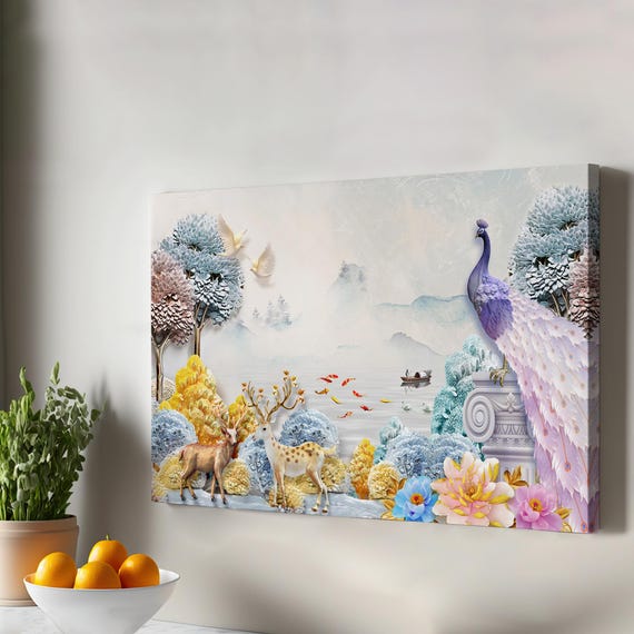 Animals In The Forest Decorative Canvas Wall Art Housewarming Gift Large Framed Surreal