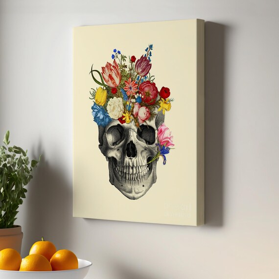 Floral Skull Madame Memento Canvas Print Day Of The Dead Minimal Wall Art Housewarming Gifts Large