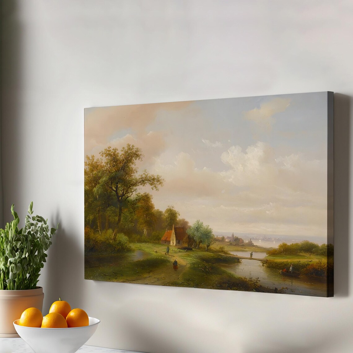 Village House Landscape by the River Classic Countryside Art Print