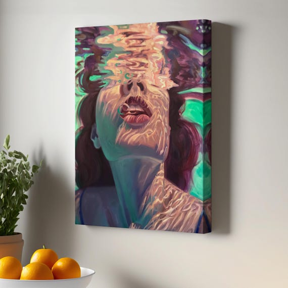 Underwater Woman Canvas Print Oil Painting Effect Large Wall Art Illustration Modern Decor Housewarming Gifts