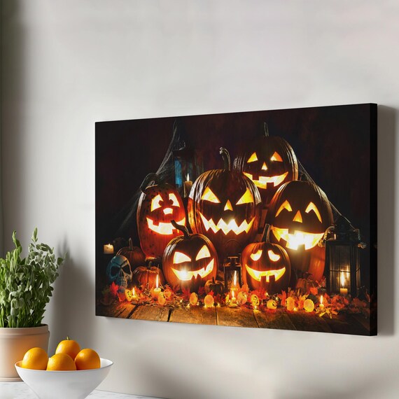 Halloween Scary Pumpkin Decorative Canvas Wall Art Modern Decor Framed Housewarming Gifts