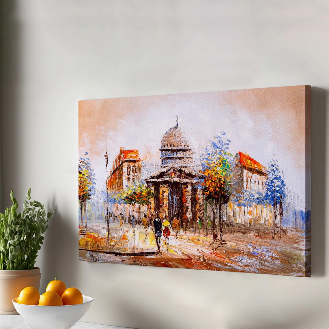 Paris Street Domed Church Rainy Day Impressionist Oil Painting Poster