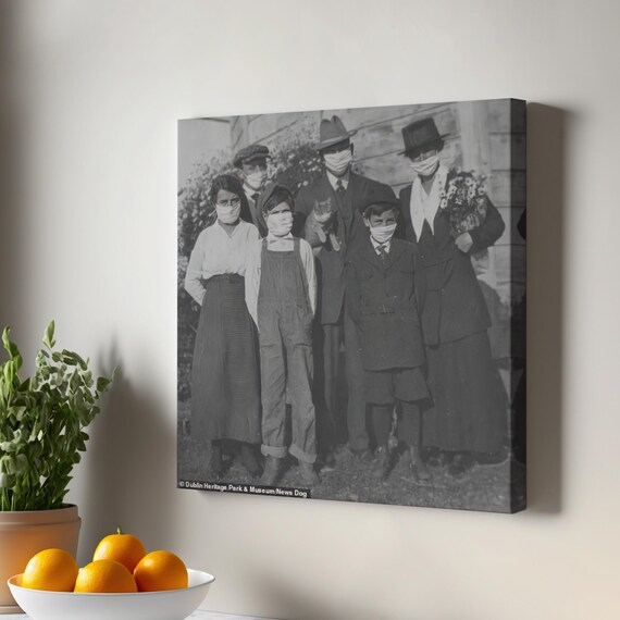 Historical Masked Family Photograph Spanish Flu Pandemic Era Poster